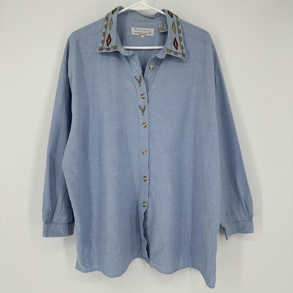 Portraits Northern Isles Shirt Womens 22W Embroidered Collar Western Top Blouse